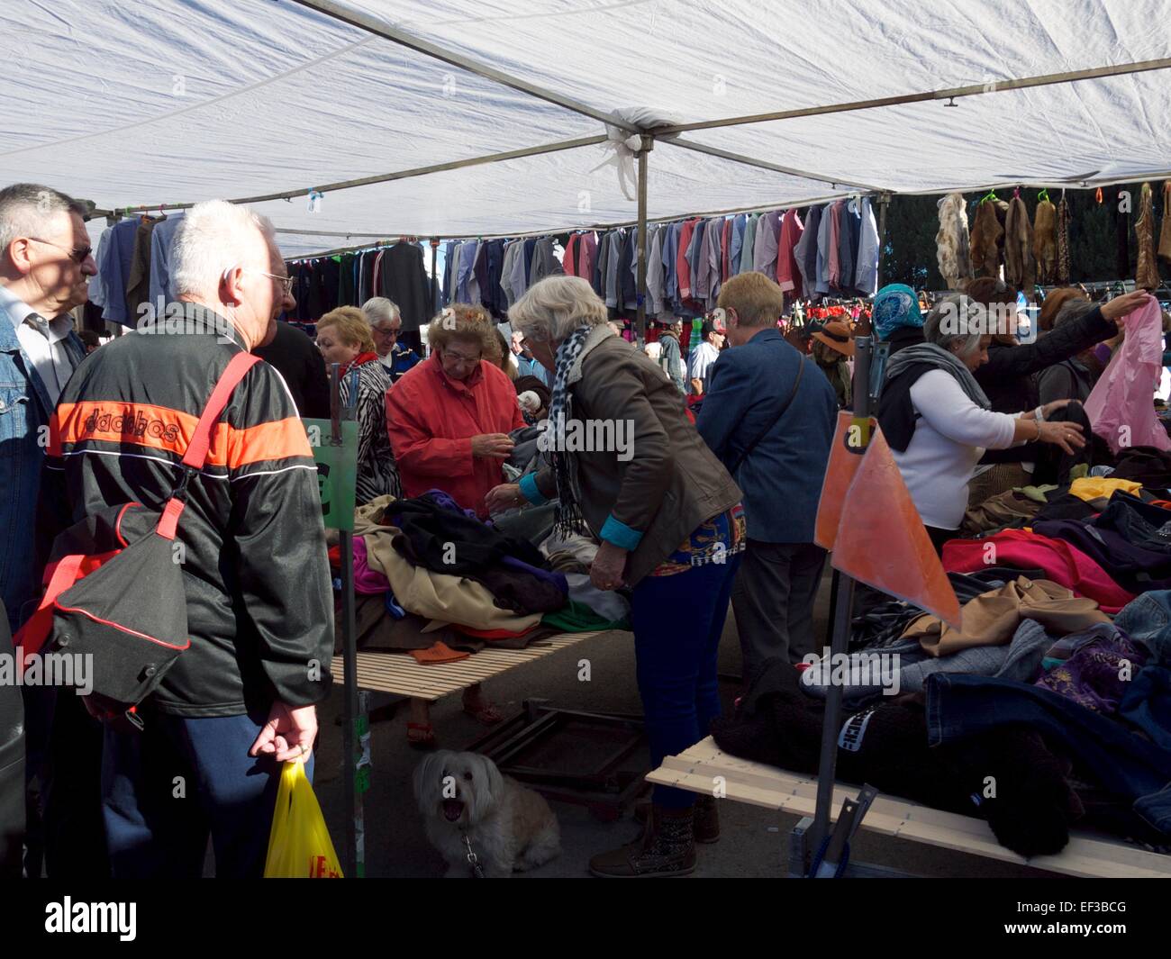 Lots of people at a market in Spain Stock Photo
