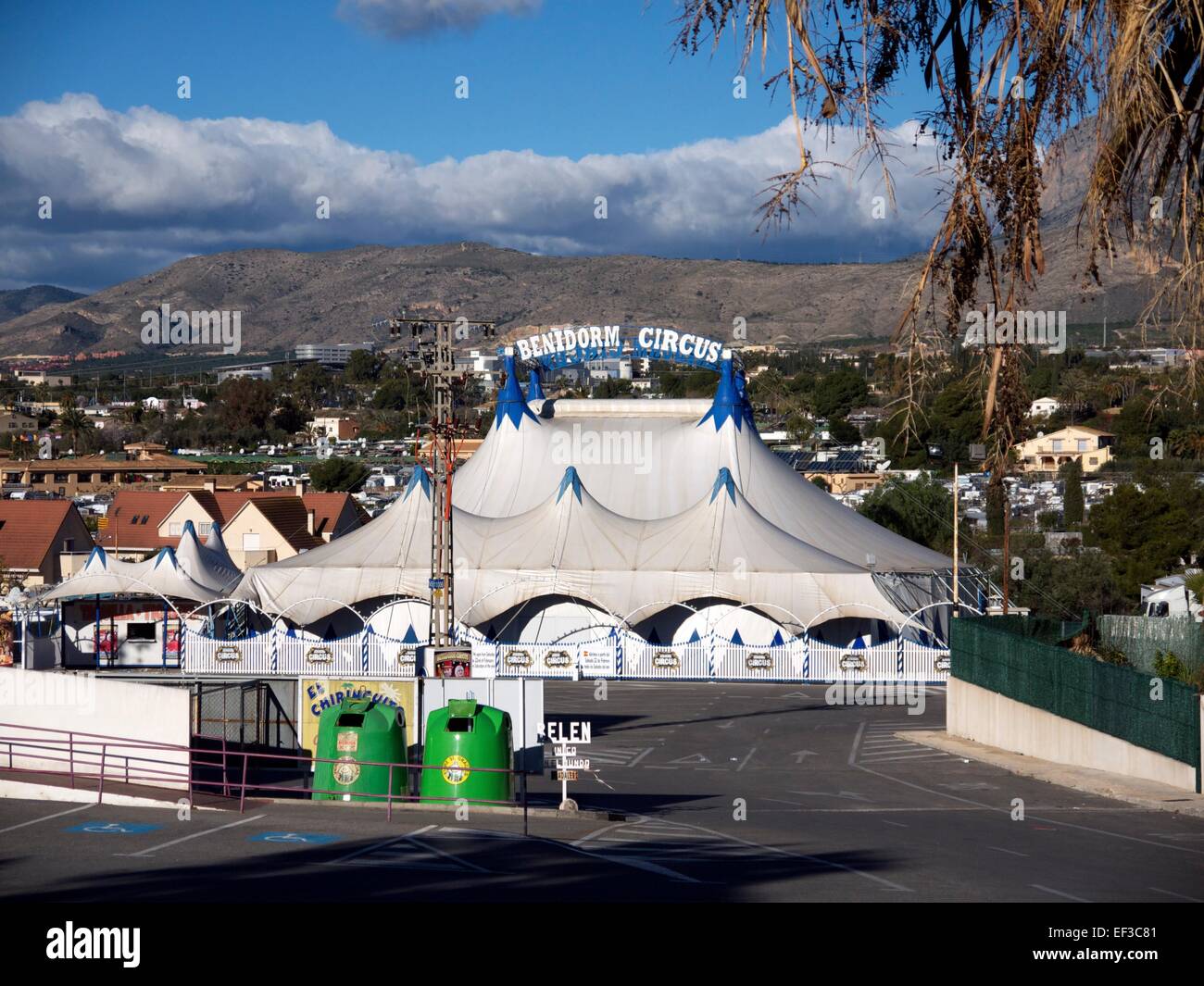 Benidorm Circus tent with hills in the background Stock Photo
