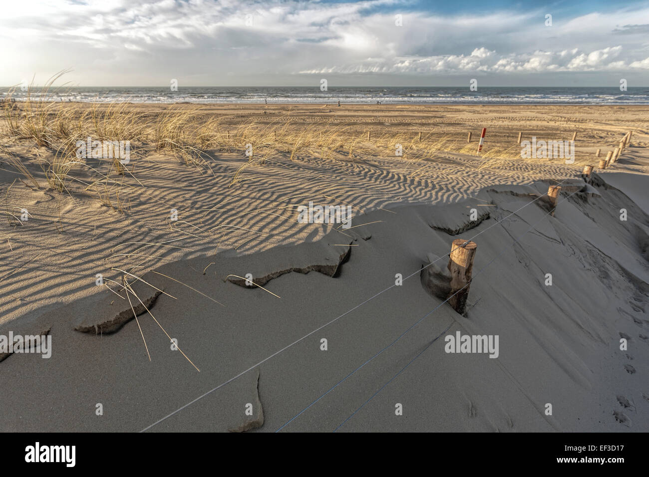 Patterns in the sand, with view on the North Sea, Katwijk aan Zee, South Holland, The Netherlands. Stock Photo