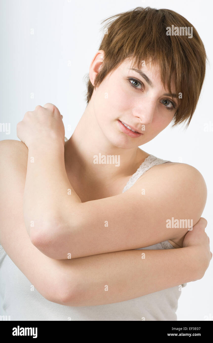 Woman white tank top hi-res stock photography and images - Alamy