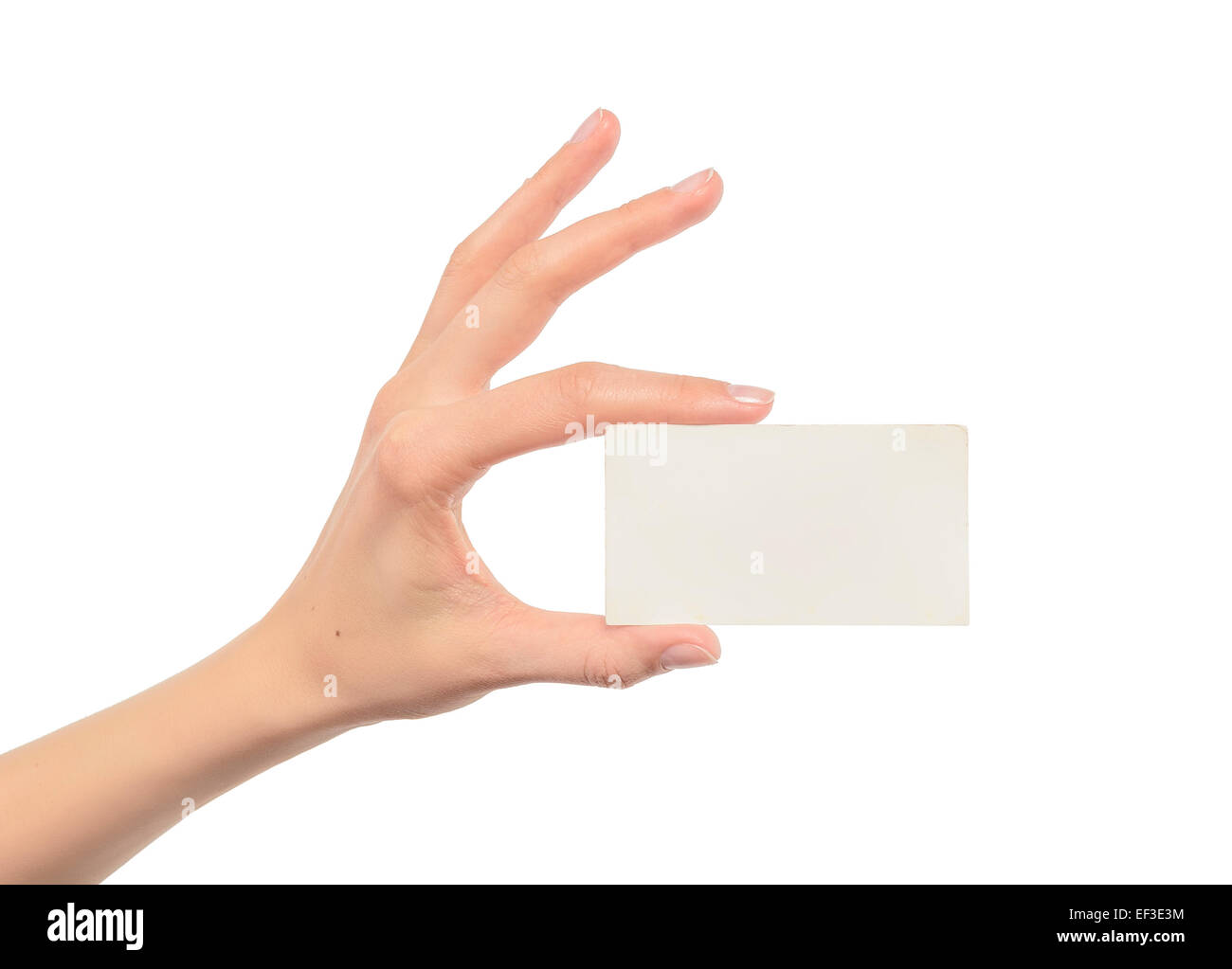 Woman holding blank business card in hand Stock Photo - Alamy