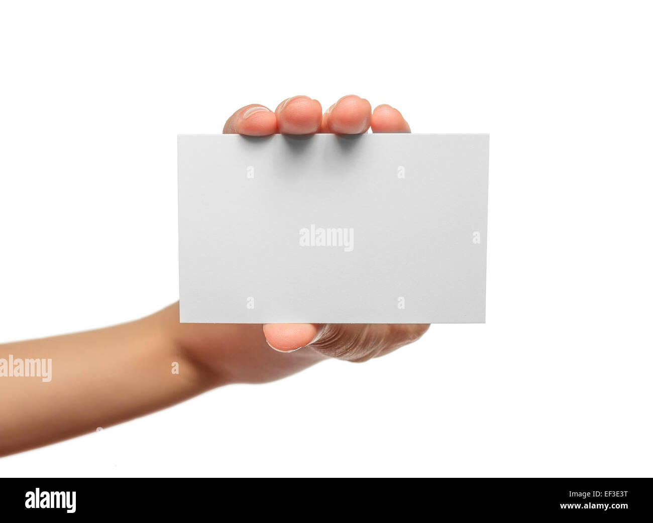 Woman holding blank business card in hand Stock Photo - Alamy