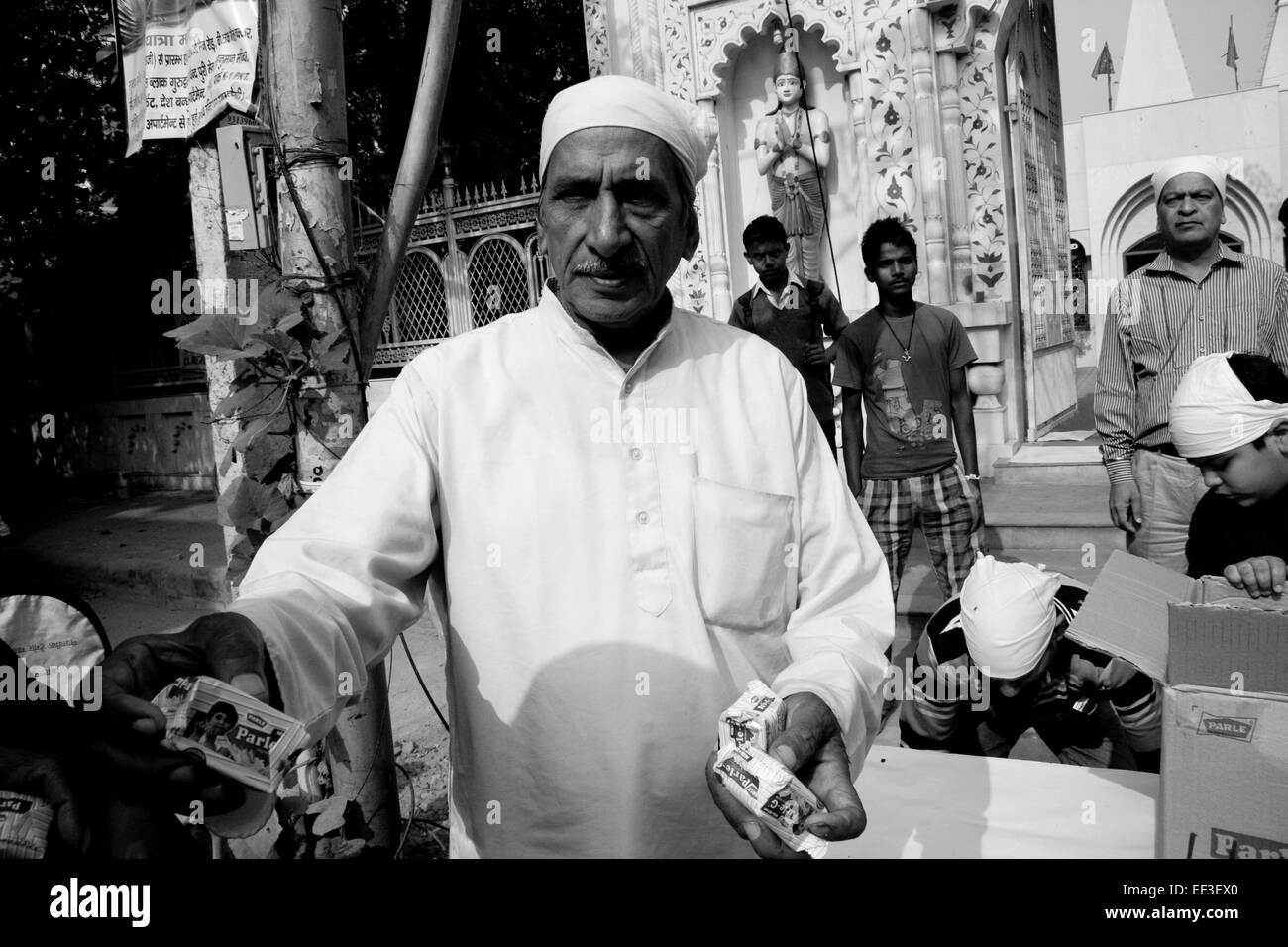 New Delhi, India - November 19, 2011: Sikh people celebrating Guru Nanak birth with a street parade and food distribution Stock Photo