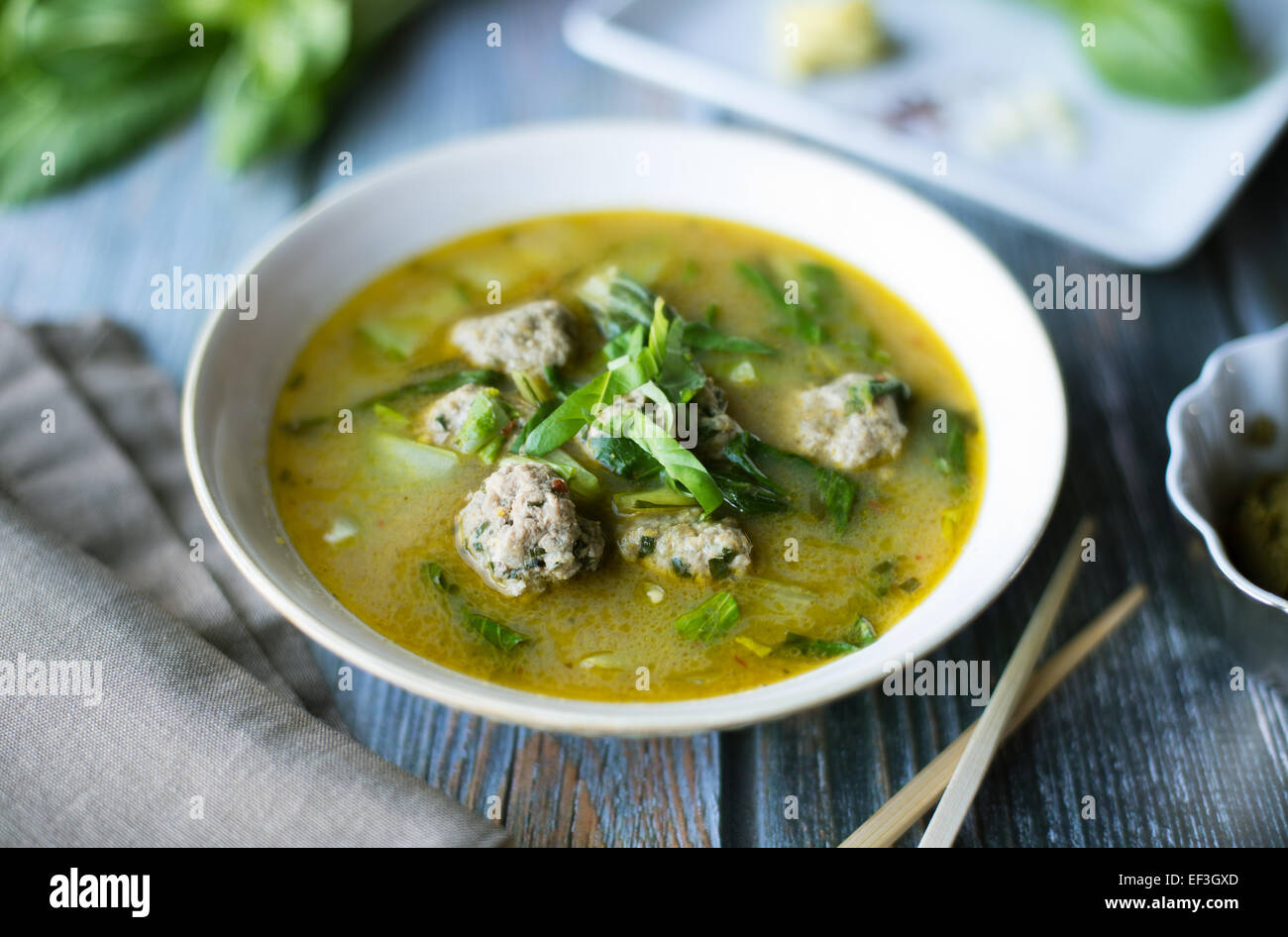 Thai Pork Meatball Soup Stock Photo Alamy