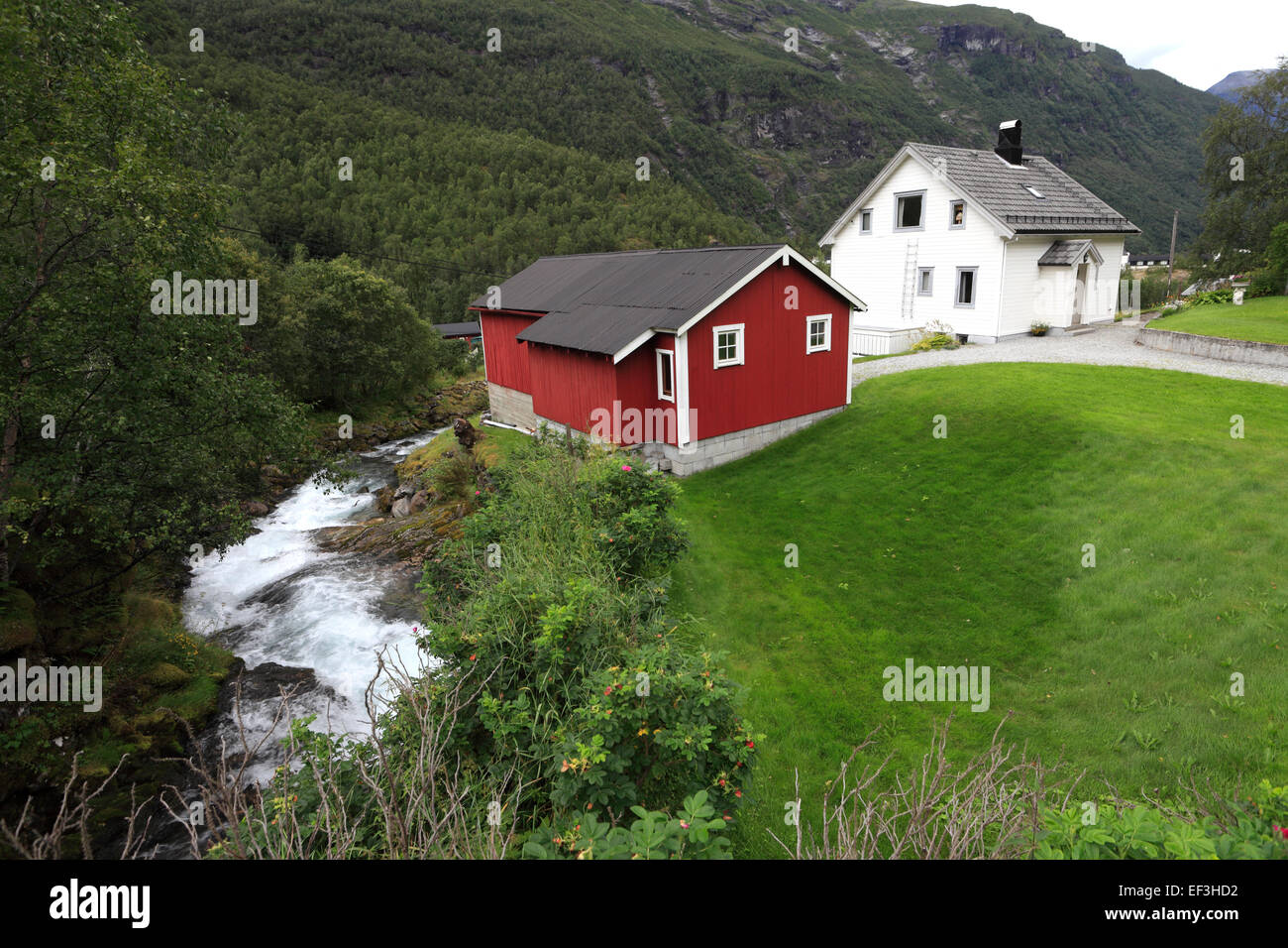 Norwegian wooden style house at Geiranger town, UNESCO World Heritage