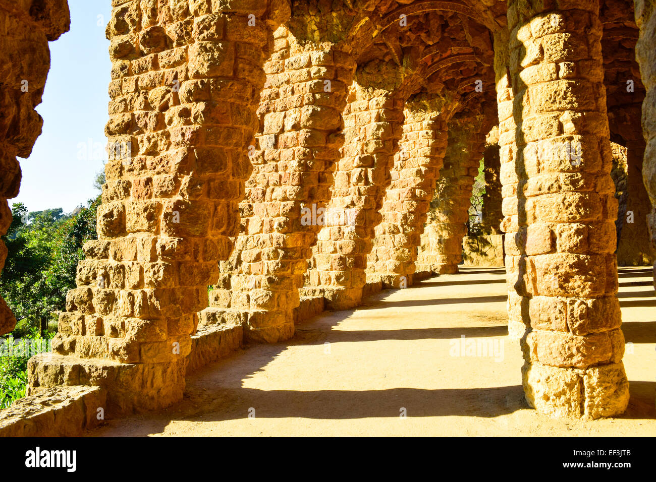 Stone columns. Park Guell. Barcelona, Catalonia, Spain. Stock Photo