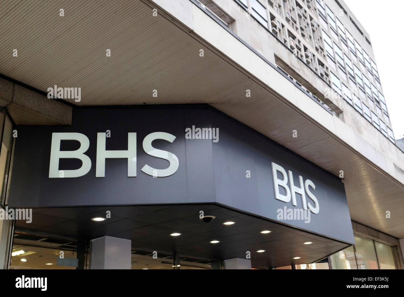 A  close-up view of BHS on Oxford Street, London Stock Photo