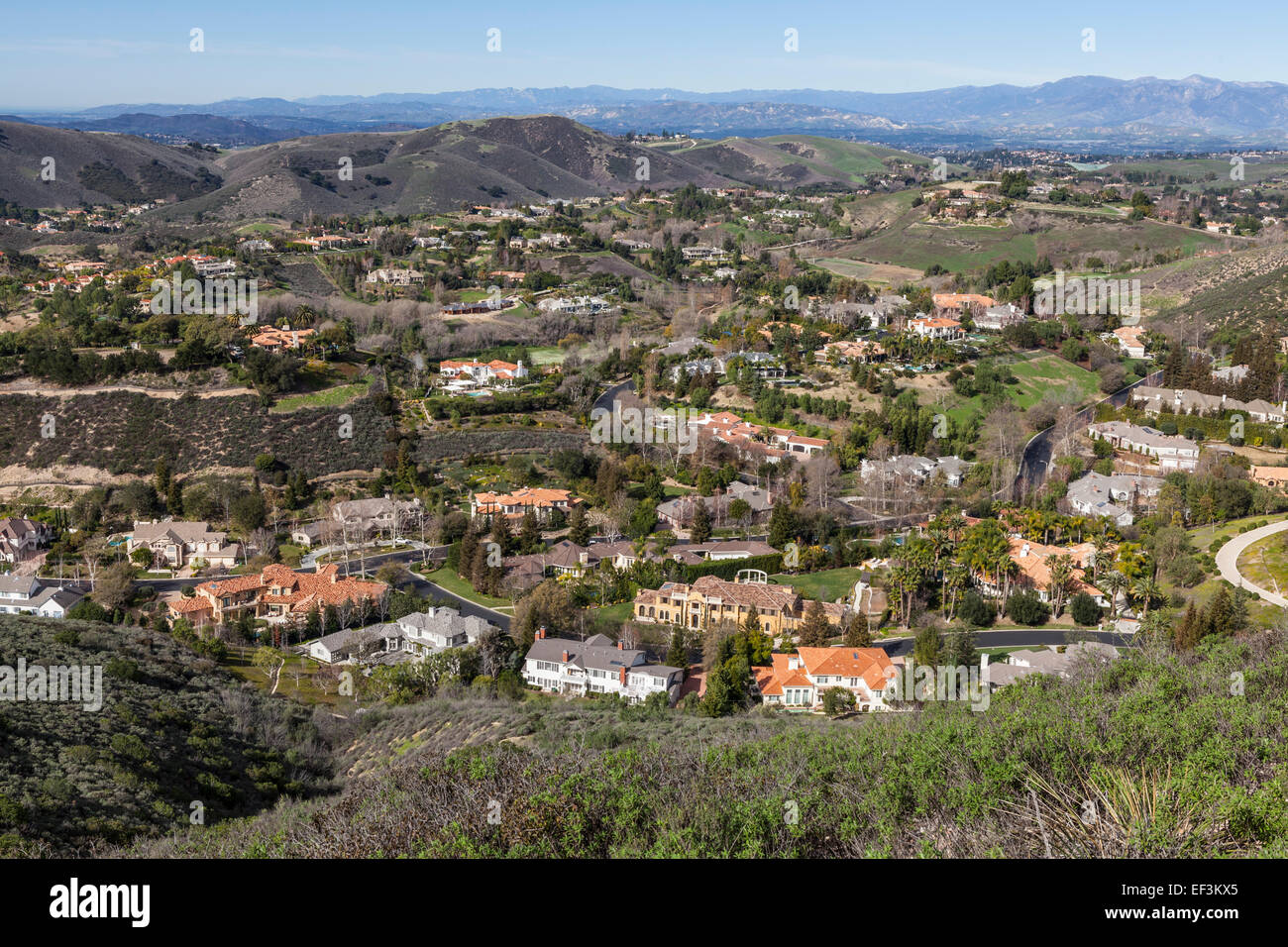 Contemporary valley of mansions in Thousand Oaks near Los Angeles, California. Stock Photo