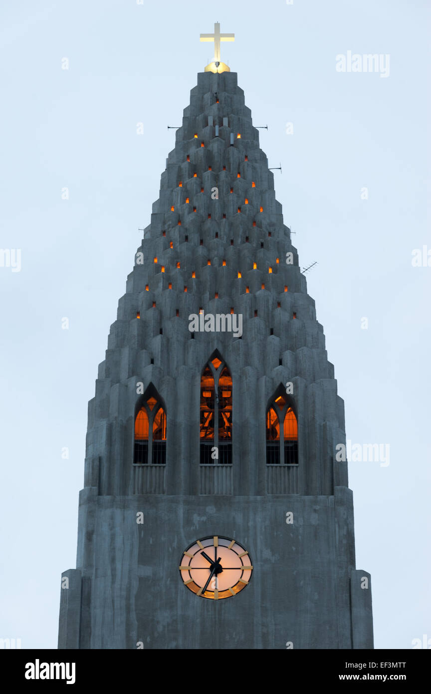 Hallgrimskirkja church clock tower reykjavik hires stock photography