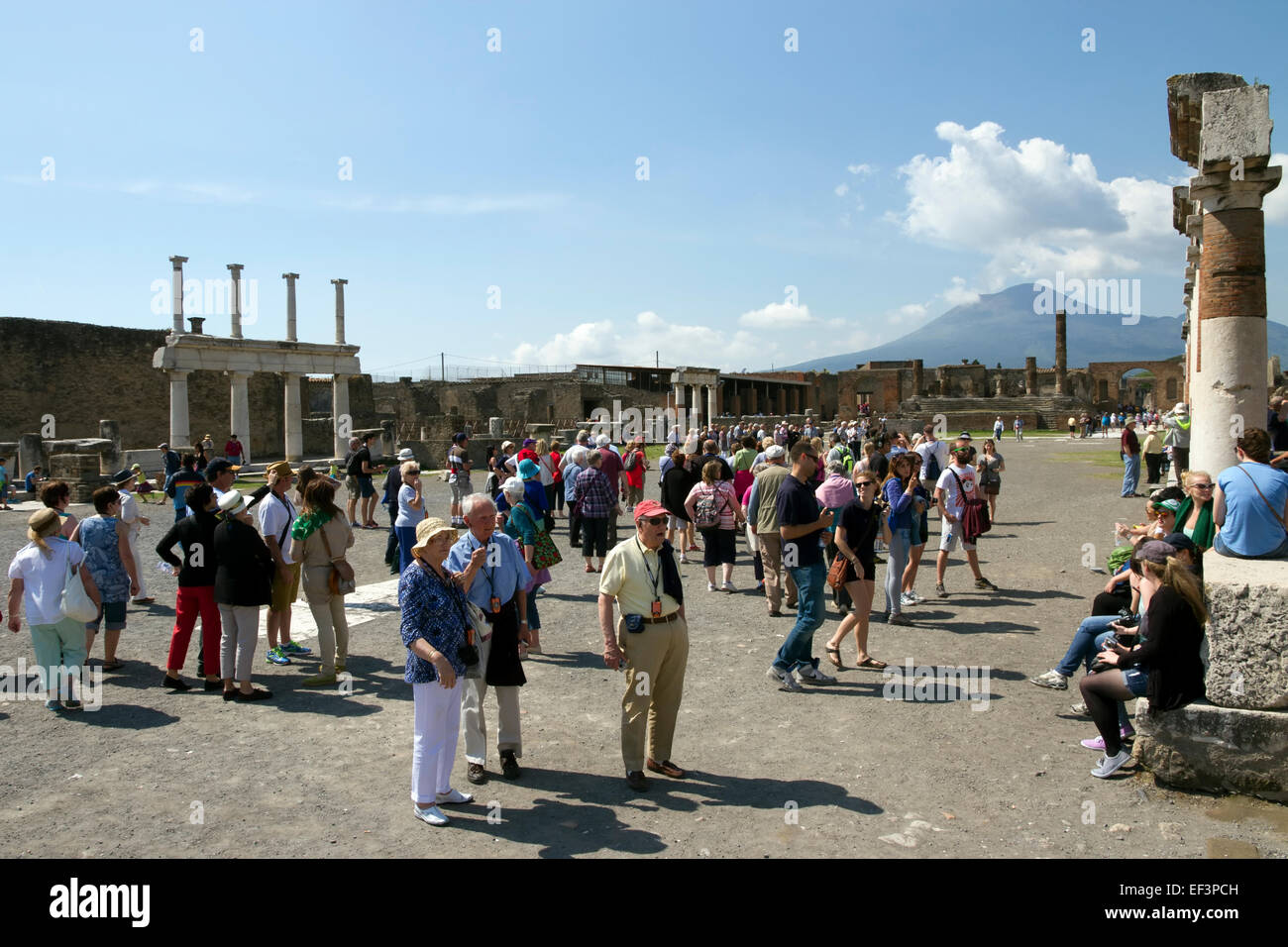 The Forum at Pompeii with Mount Vesuvius in the background. Stock Photo