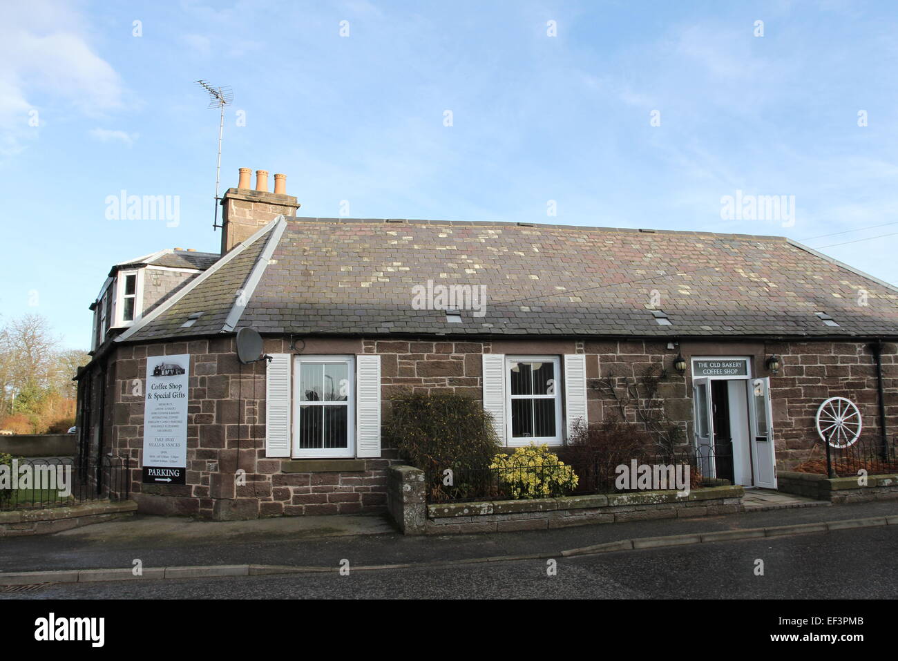 Exterior of Old Bakery Coffee Shop St Cyrus Scotland  January 2015 Stock Photo