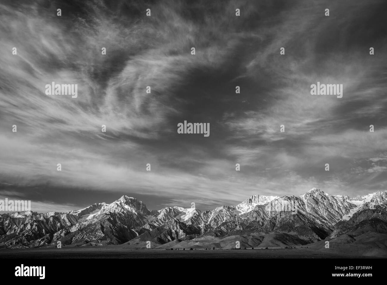 Clouds over Sierra Nevada Mountains from Owens Valley, California. Stock Photo