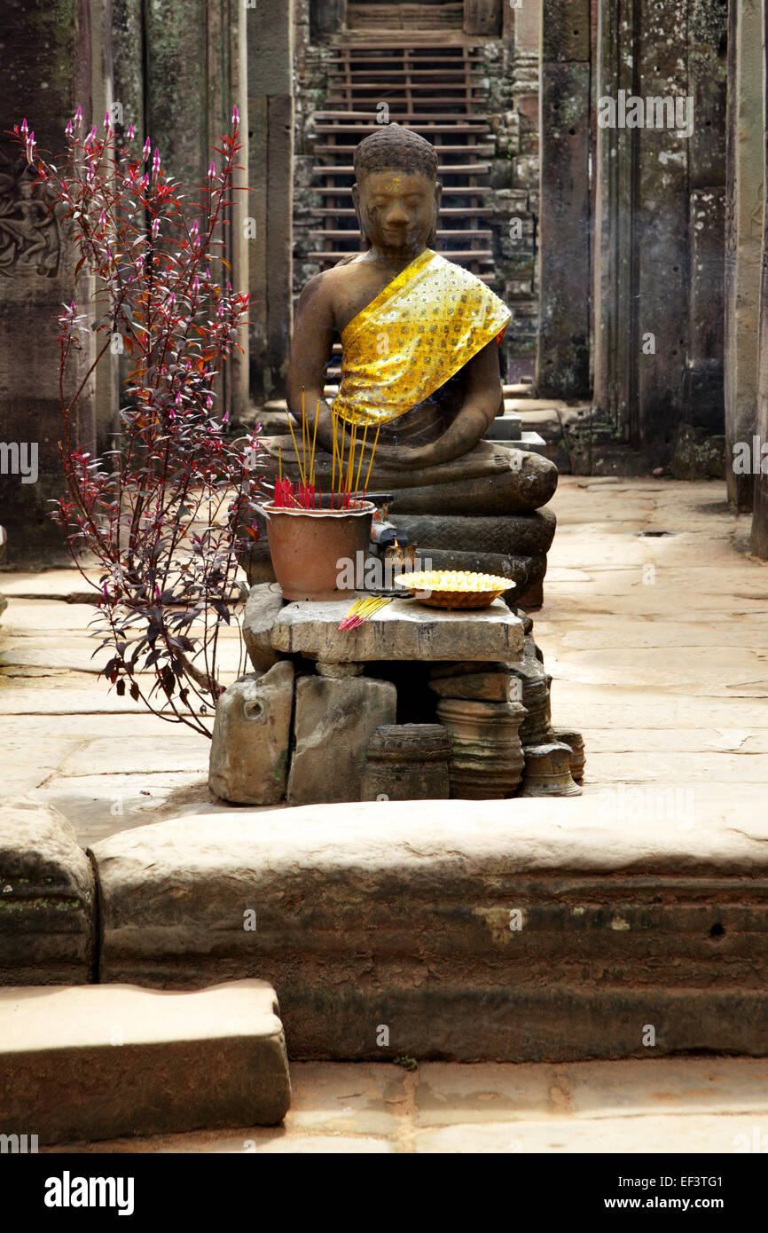 Buddha near entrance to Bayon temple, Angkor, Cambodia Stock Photo
