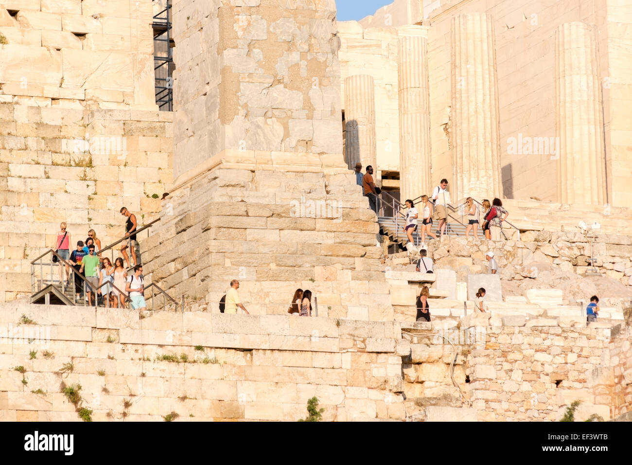 Tourists on the steps to the Acropolis of Athens, Greece Stock Photo