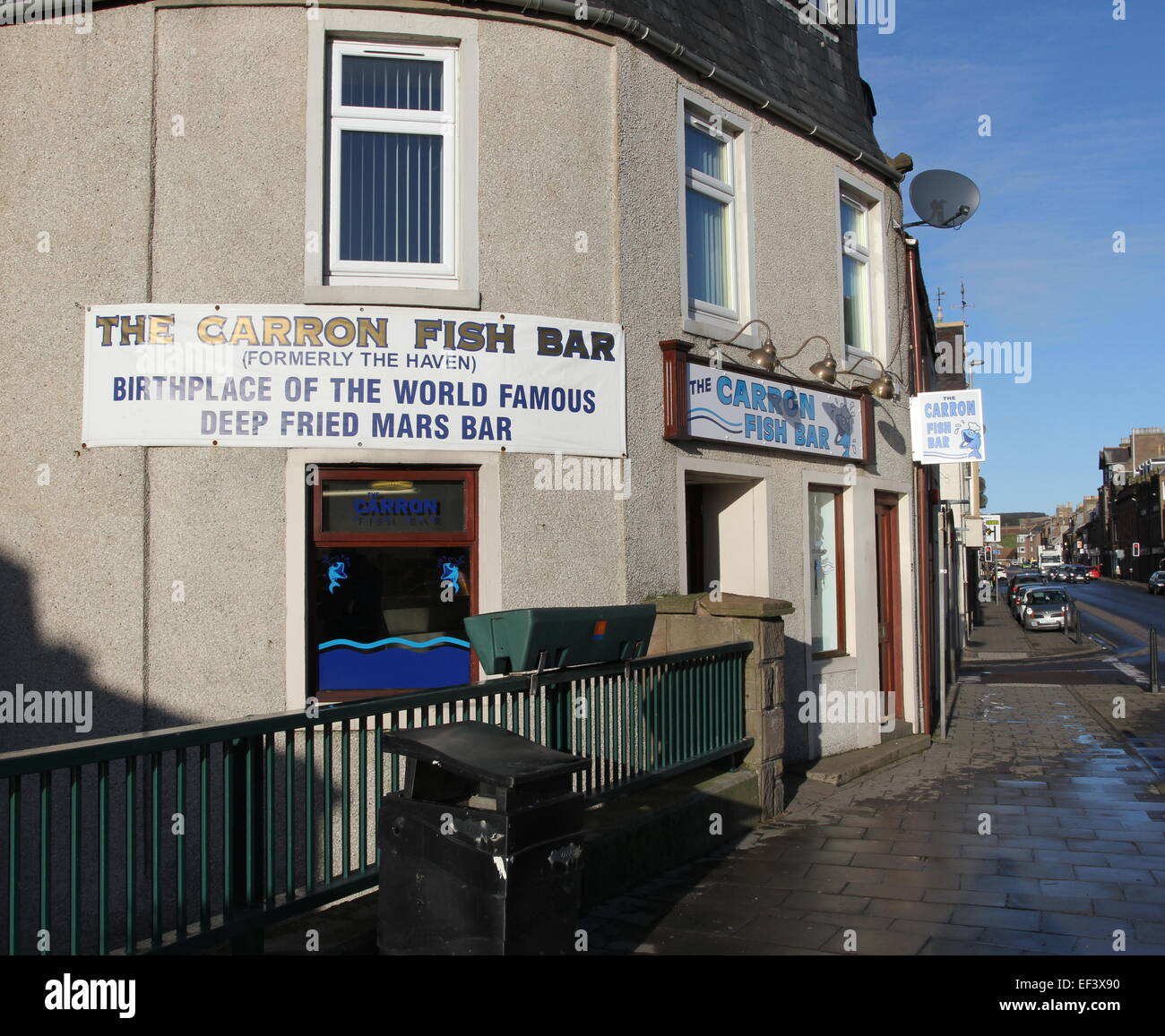 Exterior of the Carron fish bar birthplace of the deep fried Mars bar