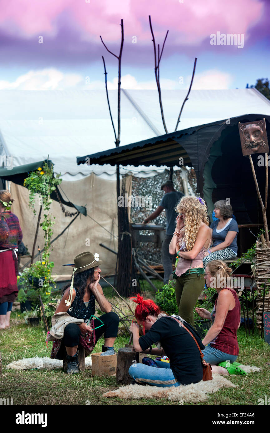 Crafts folk in the Greencrafts area of Glastonbury June 2014 Stock Photo