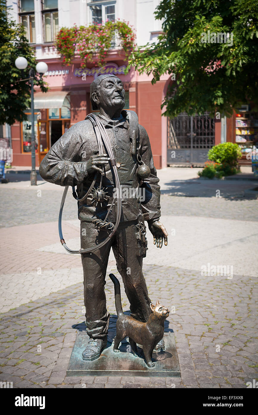 Monument of Happy Chimney Sweeper with cat Stock Photo