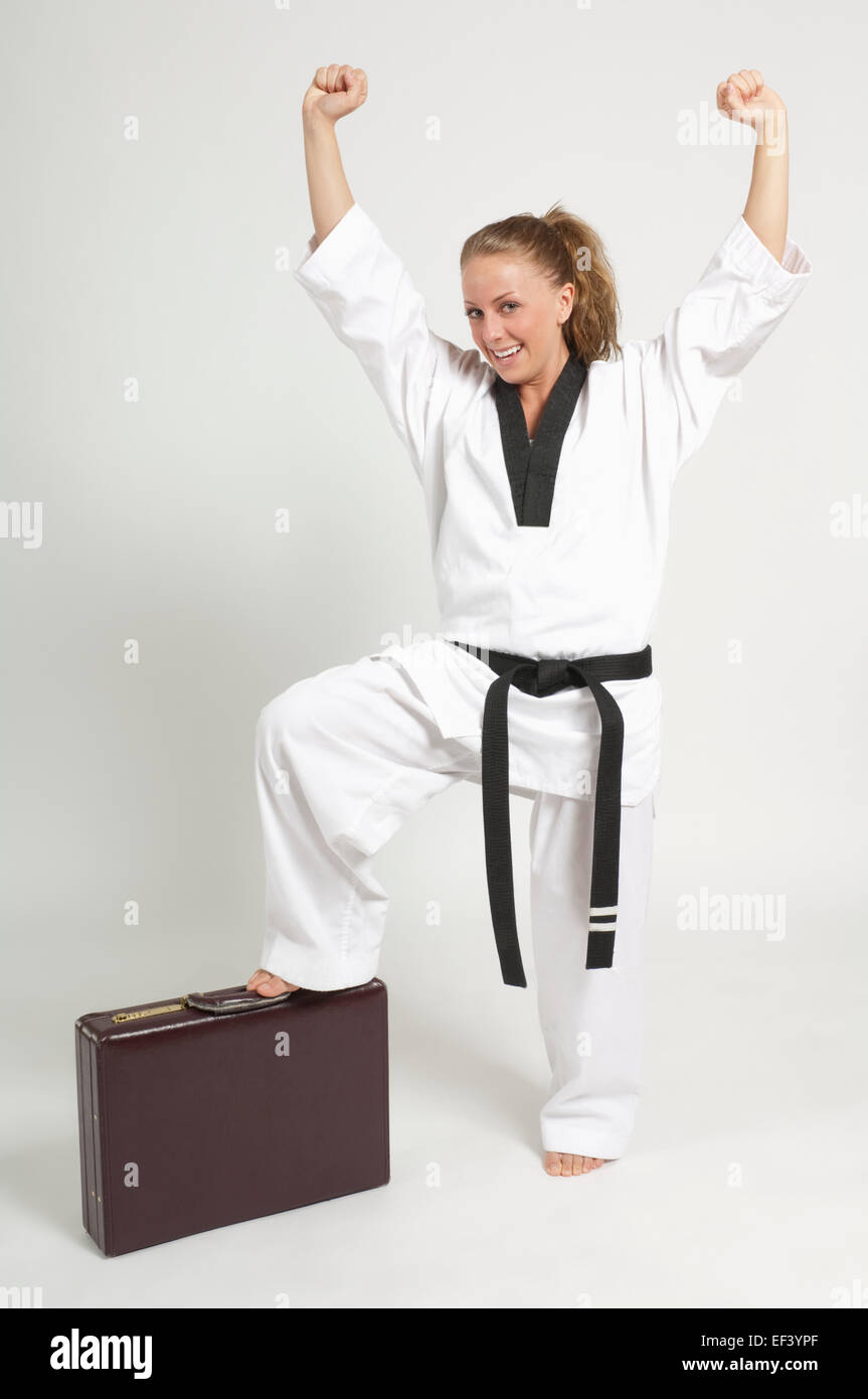 Woman wearing karate uniform Stock Photo