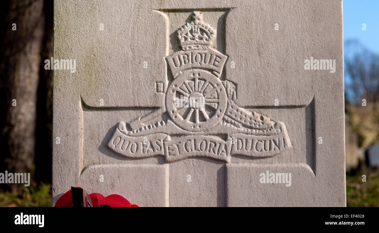 Royal Artillery crest on a war grave Stock Photo