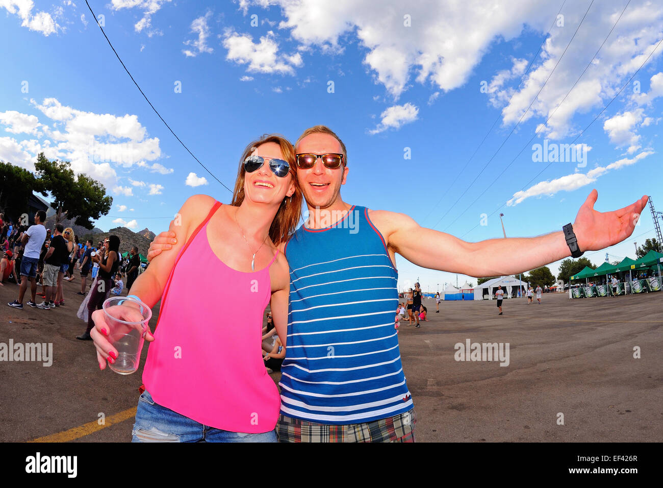 BENICASSIM, SPAIN - JULY 20: People have fun at FIB Festival on July 20, 2014 in Benicassim, Spain. Stock Photo