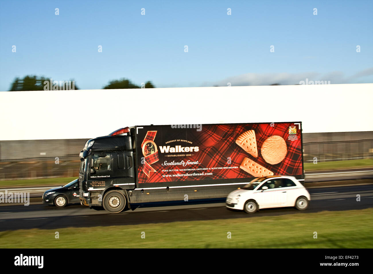 A Walkers Shortbread lorry travelling along the Kingsway West Dual Carriageway in Dundee, UK
