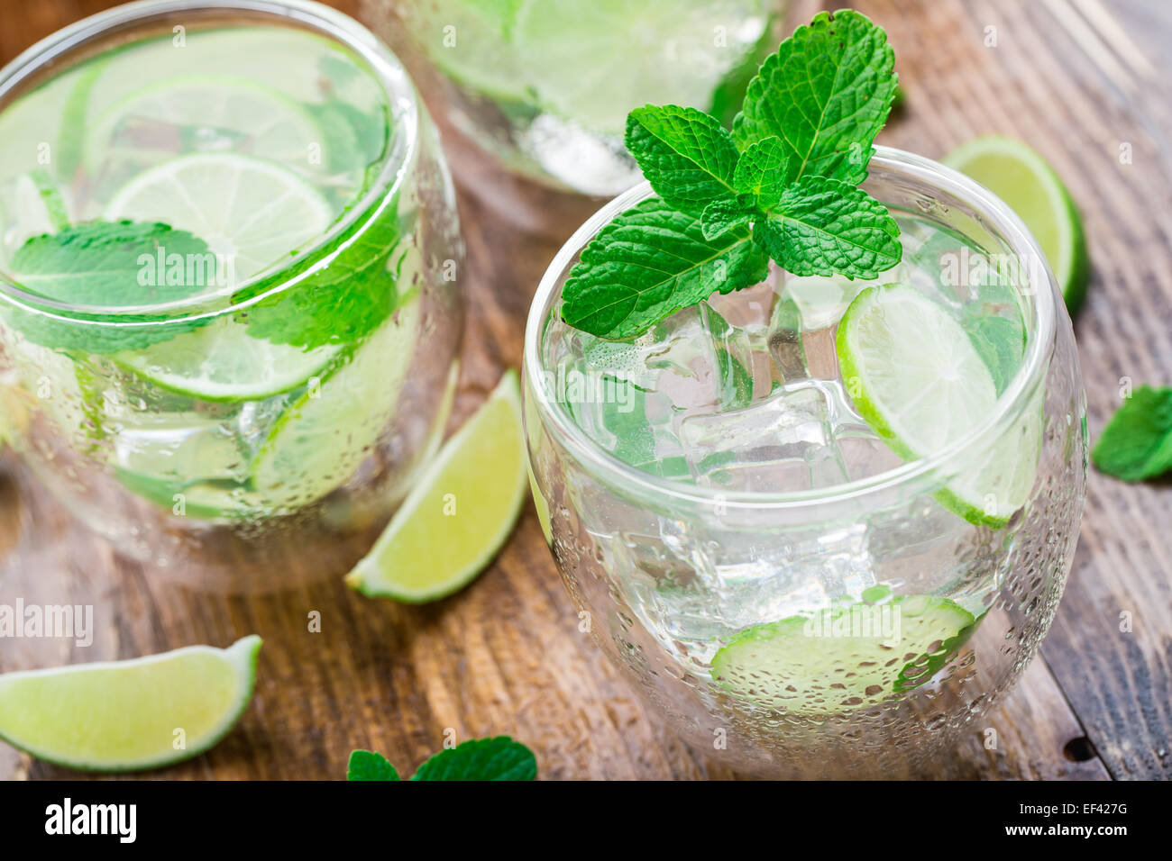 Cocktail with lime and mint Stock Photo
