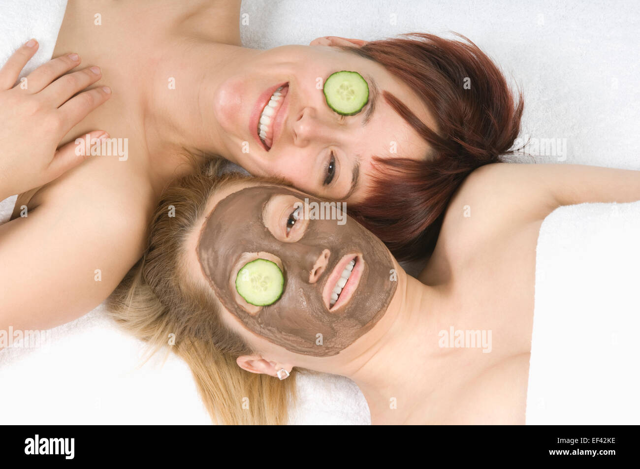 Two women at the spa having facials Stock Photo