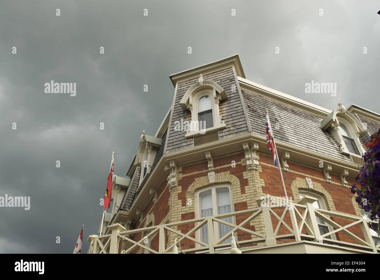 Architectural detail of the roof top of the Prince of Wales Hotel in Niagara-on-the-Lake in Ontario, Canada. Stock Photo