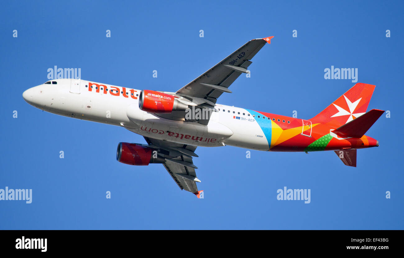 Air Malta Airbus a320 9HAEP departing LondonHeathrow Airport LHR