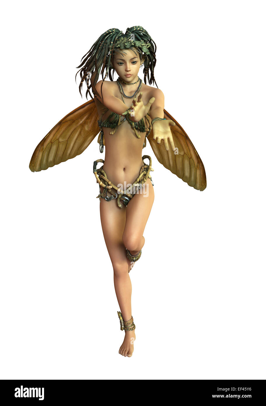 3d computer graphics of a fairy with braided hair and butterfly wings Stock Photo