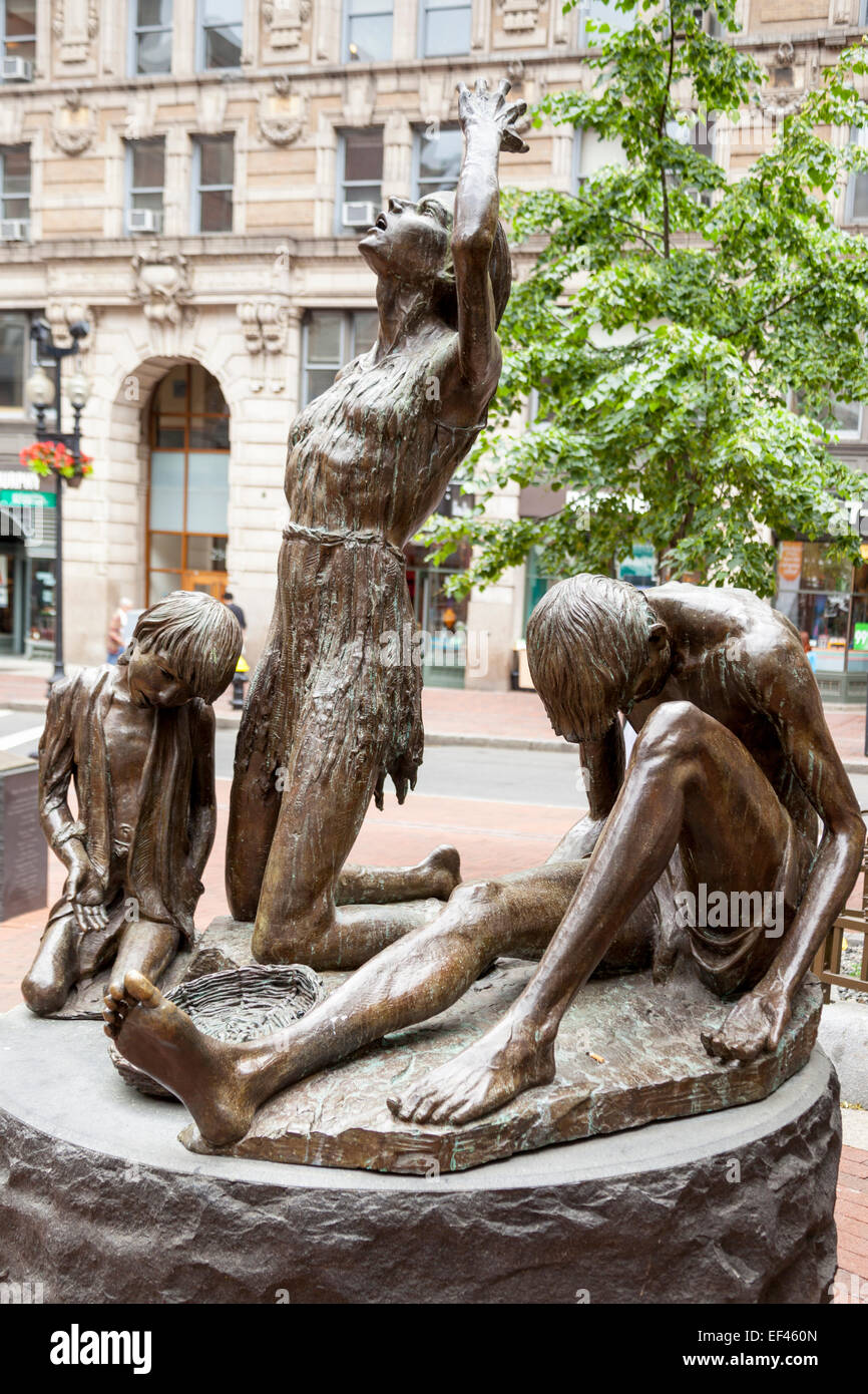 One of the Boston Irish Potato Famine Memorial Sculptures, Washington Street, Boston, Massachusetts, USA Stock Photo
