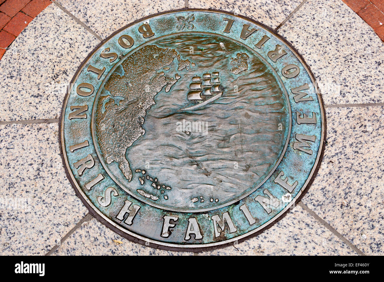 Boston Irish Famine Memorial plaque, Washington Street, Boston, Massachusetts, USA Stock Photo
