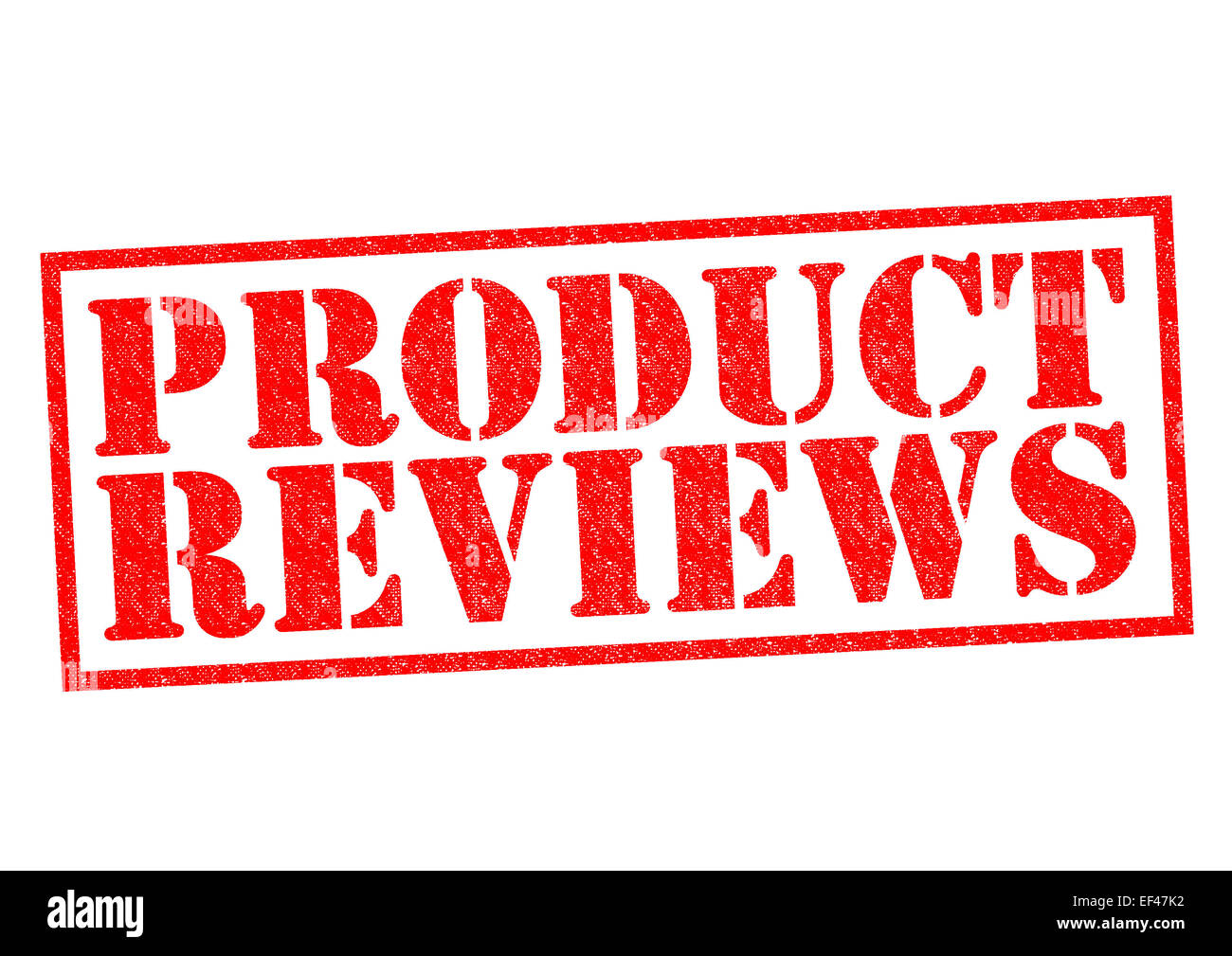 PRODUCT REVIEWS red Rubber Stamp over a white background. Stock Photo