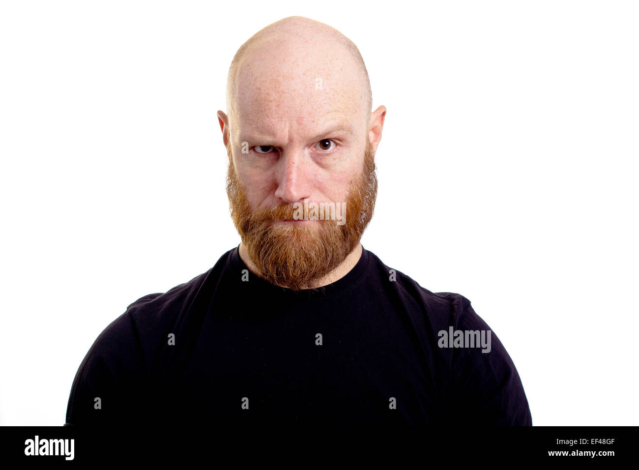 bald angry man isolated Stock Photo