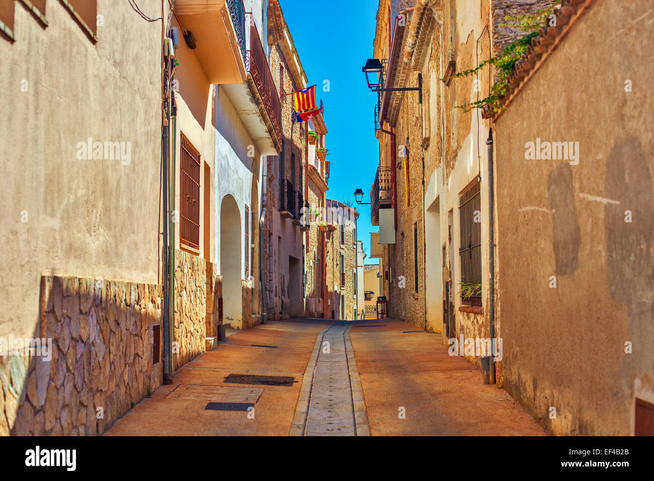 Traditional street in old town in Spain Stock Photo - Alamy