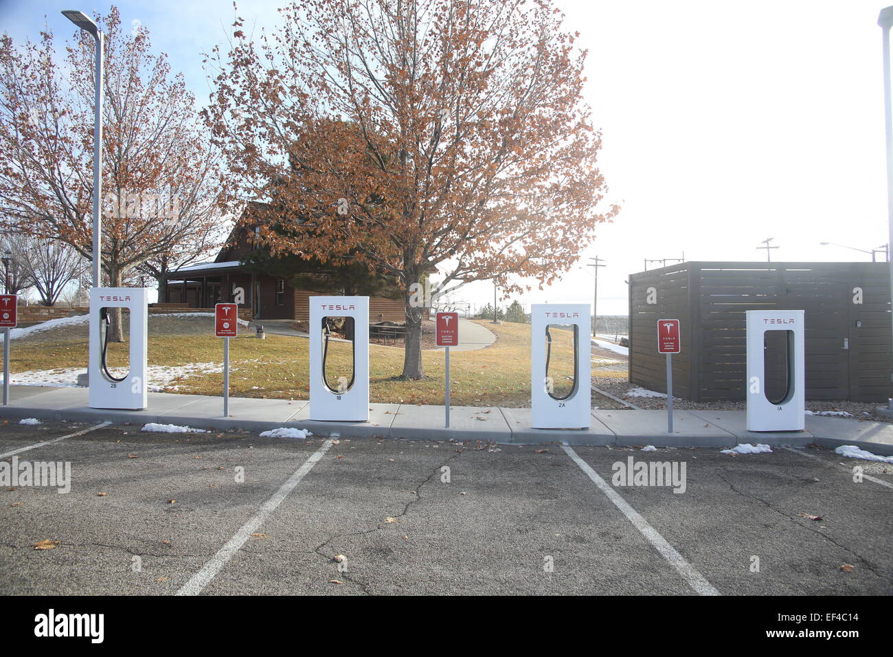 tesla charging station in blanding, utah photo by jen lombardo Stock