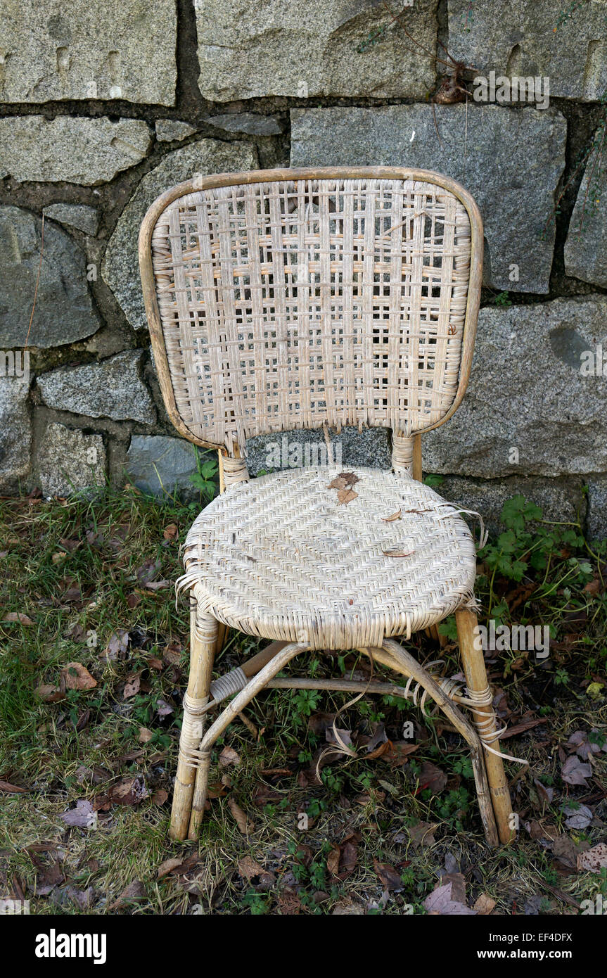 Old Worn White Wicker Chair Outdoors Stock Photo 78159758 Alamy