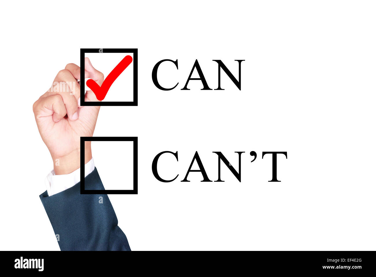 can do it with tick box word motivation by businessman draw whiteboard on white background Stock Photo