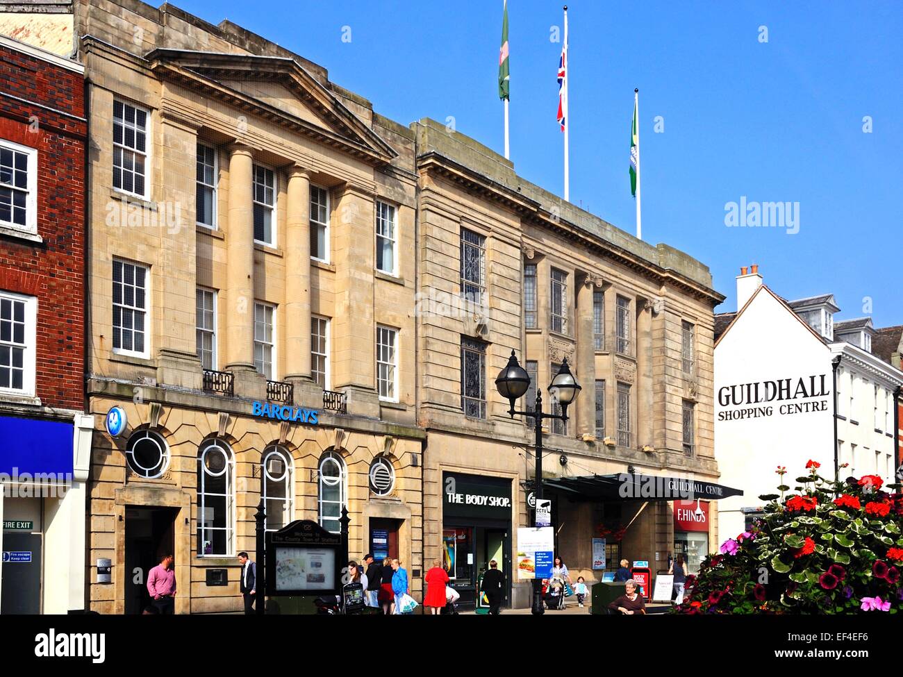 Barclays Bank and shops in Market Square, Stafford, Staffordshire, England, UK, Western Europe. Stock Photo
