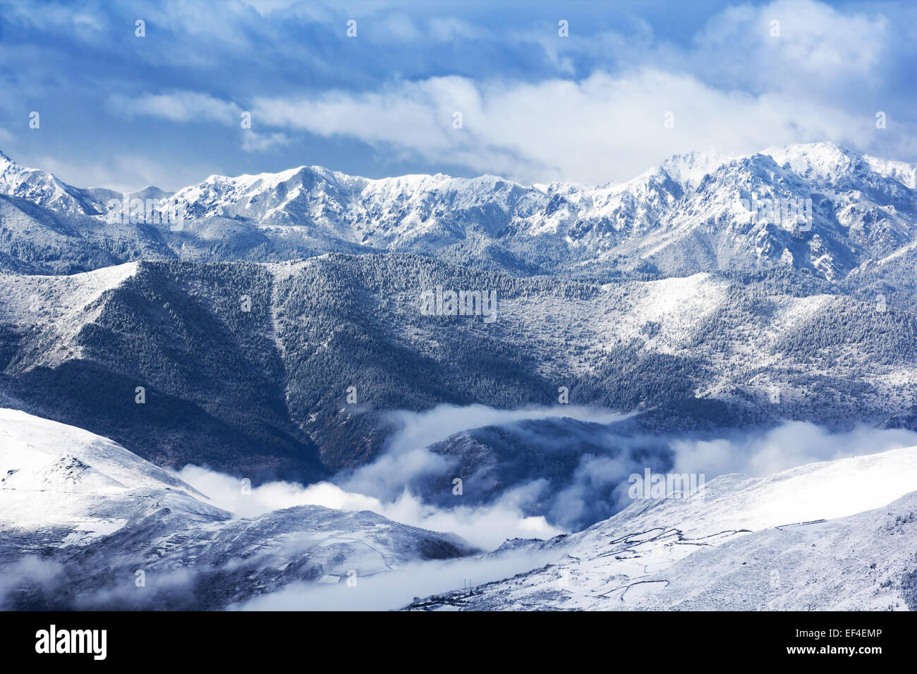 view mountain snow landscape nature around the way to Huanglong Stock Photo