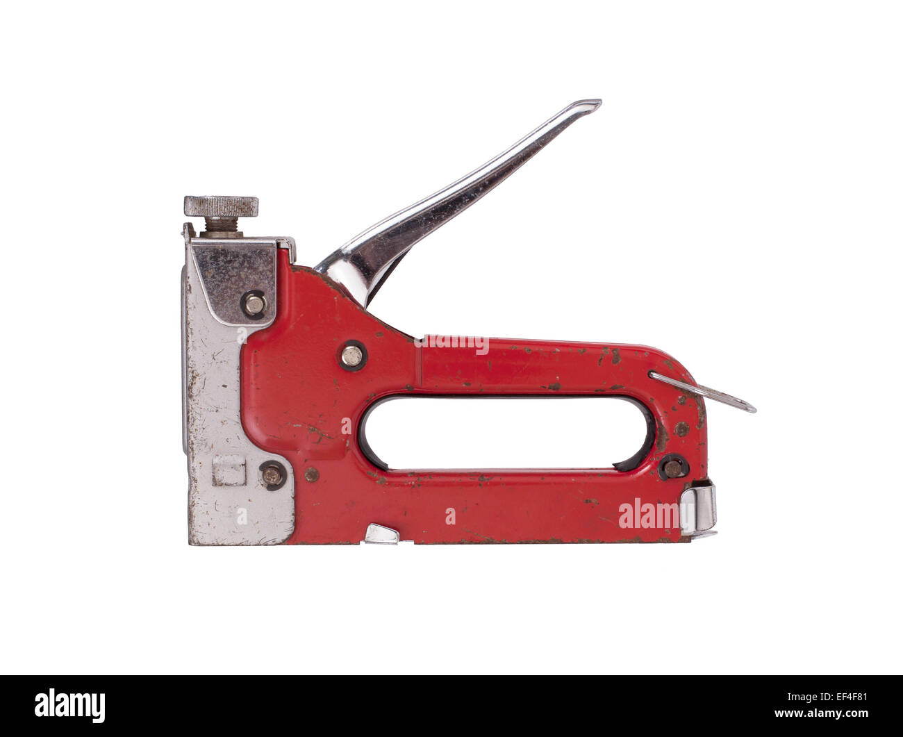 Construction hand-held stapler, isolated on white background, red Stock Photo