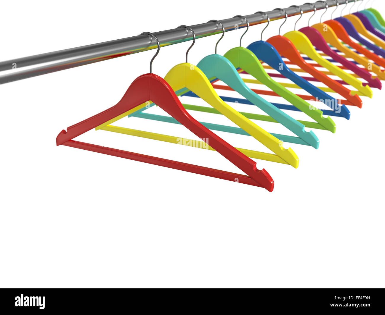 3d render of colorful clothes hangers isolated on white background Stock Photo
