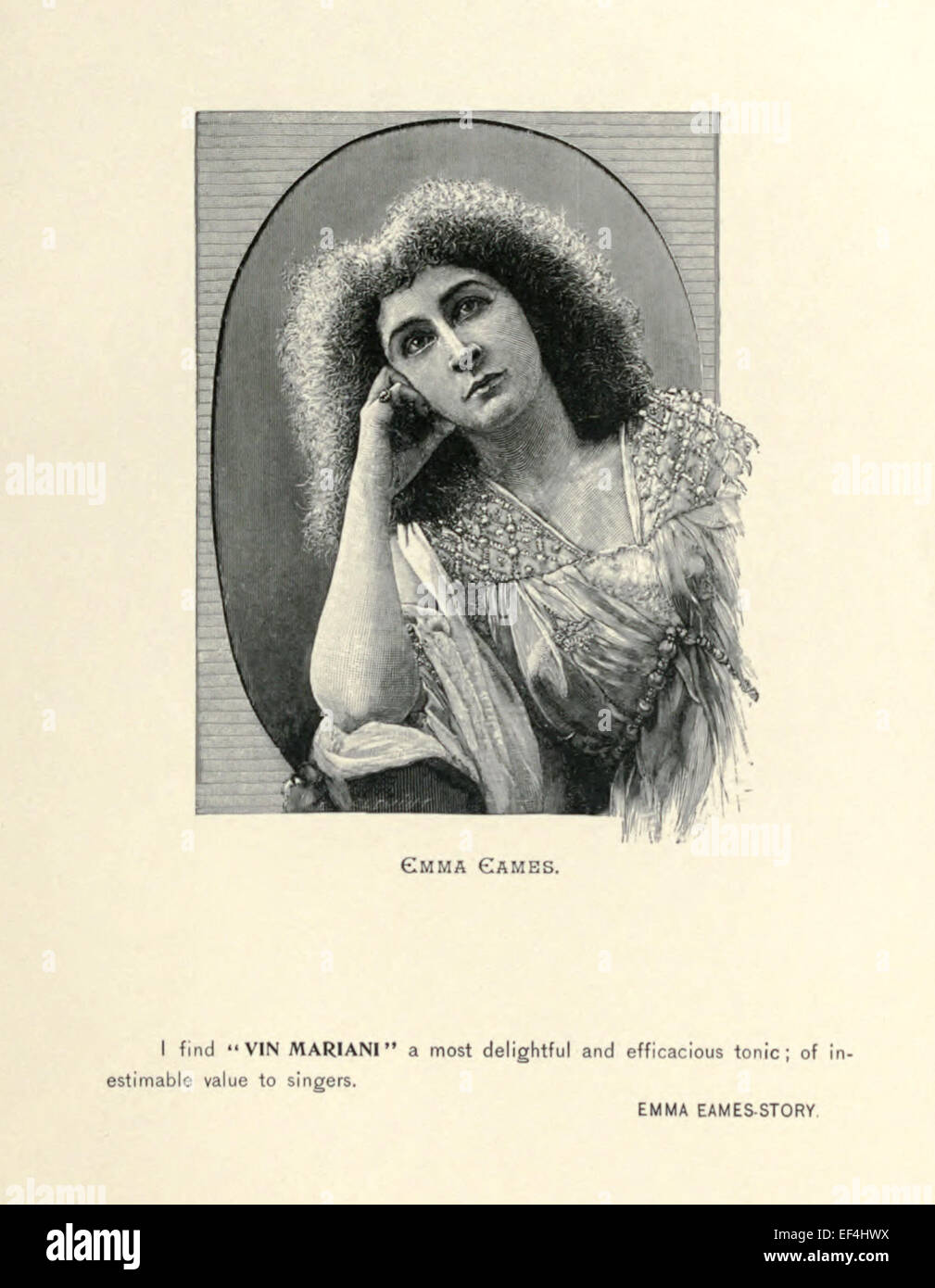 Emma Eames (1865-1952) American soprano endorsement of 'Vin Mariani', the original Coca wine containing cocaine and popular with singers and artists. See description for more information. Stock Photo