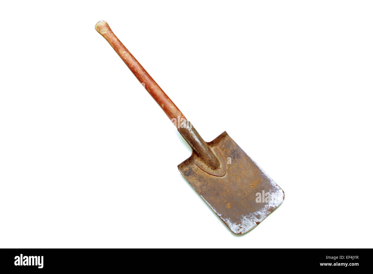 vintage spade with red handle on white background Stock Photo