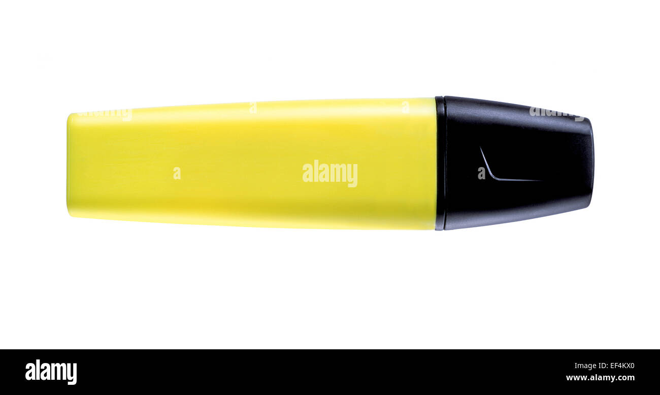 A yellow highlighter pen on a white background Stock Photo