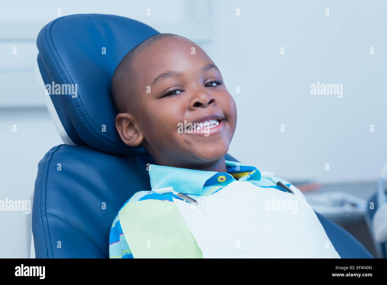 Smiling boy waiting for a dental exam Stock Photo