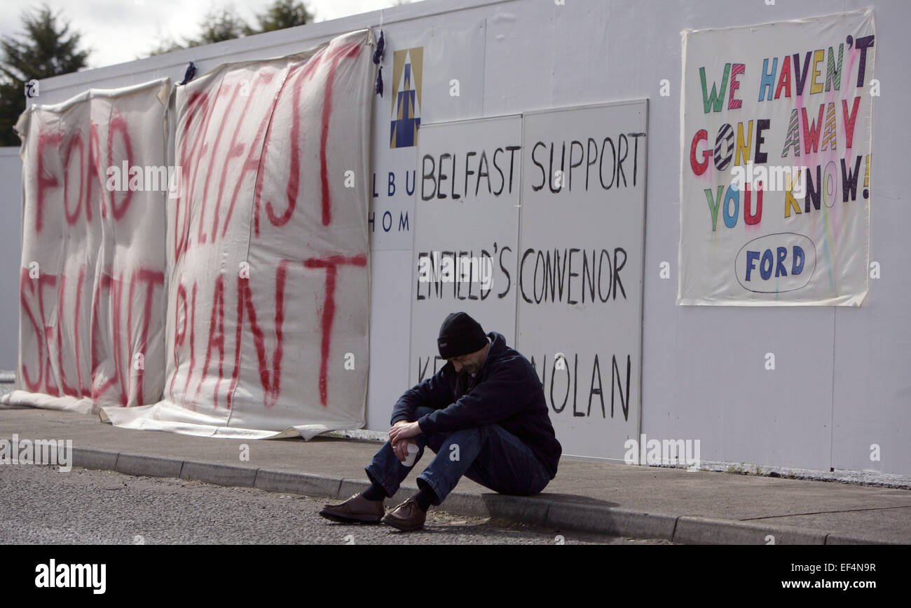 Sitin workersof the Visteon Factory in west Belfast, 7 April, 2009