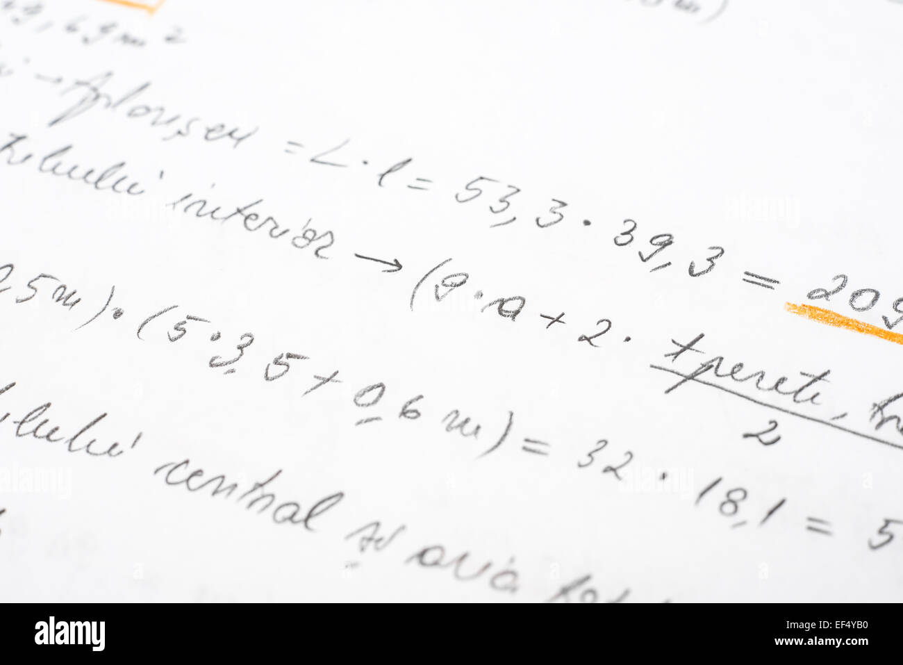 School Notebook With Handwritten Algebra Equations Stock Photo