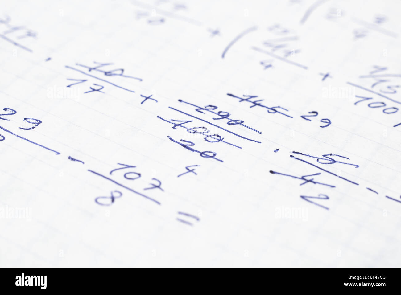School Notebook With Handwritten Algebra Equations Stock Photo