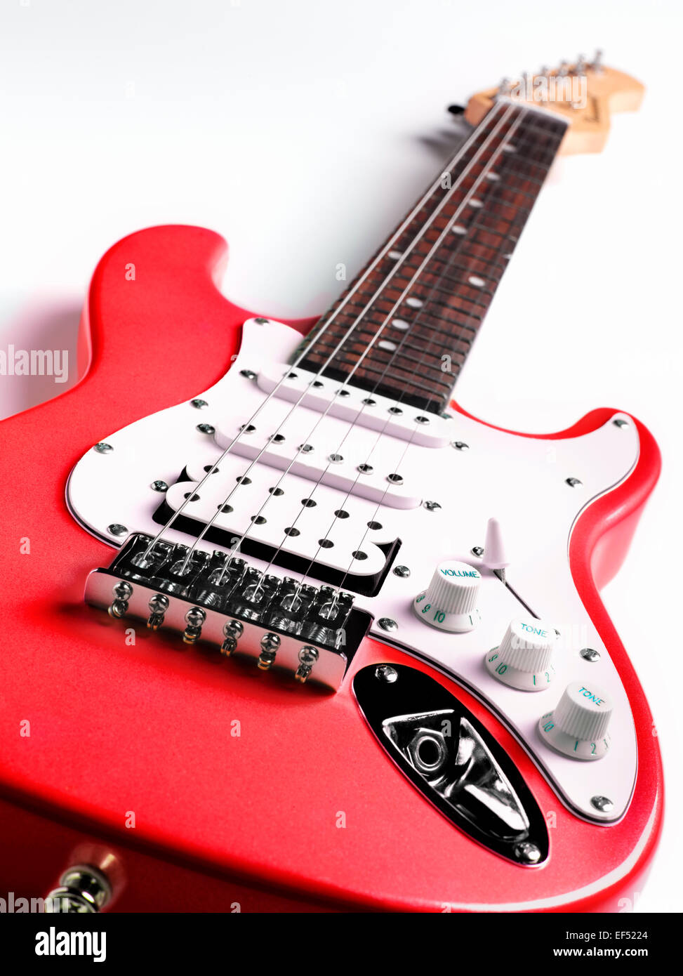 Red electric rock guitar performance, close up breaktime Stock Photo